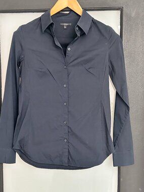 COS Navy Stretch Cotton Button-Up Shirt | Minimal Tailored Wardrobe Staple